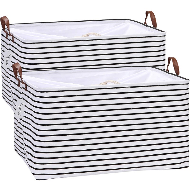 Hinwo 70L Extra Large Storage Bins, 2-Pack Closet Organizers and Storage, Foldable Clothes Storage Baskets with Handles, Containers for Clothing, Blanket, Comforters, Toys, Bedding (Black Stripe) - Image 1